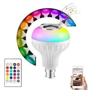 Bluetooth LED Bulb with Speaker, RGB Multicolor, Remote Control, Disco Light, Home Decor, 12W, B22D Base, Pack of 1