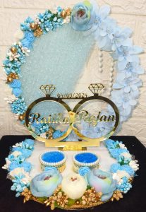 Designer Floral Theme with White Base ring platter for ring ceremony/Customizable Name and Ceremony Date(Anniversary/Engagement/Wedding Ring Platter/Marriage Decor)