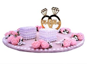 GiftsBouquet Wood Smart Creations Wedding Ring Platter/Engagement Ring Platter/Round Shape Ring Platter/Decorative Ring Platter/Ring Platter for Wedding/Ring Tray, Multicolor