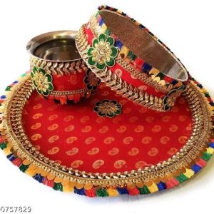 DESIREZONE Karwa chauth pooja thali set 1 thali, 1 channi and 1 lota