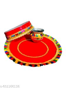 DESIREZONE Karwachauth Thali Set I Karvachauth I Karwa chauth I Karva chauth Puja Stainless Steel Thali Set - Channi/Lota for Vrat Poojan, Standard, Magenta