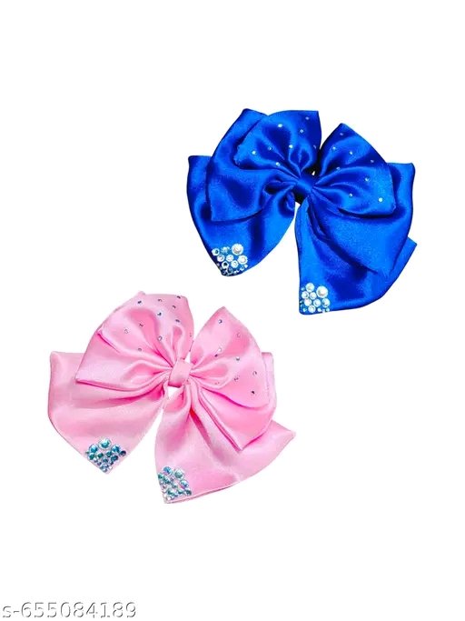 Desirezone 2 Pcs Bow Hair Clips for Women Girls 5.5 Inch Big Hair Bows 2 Solid Colors Handmade Soft Fabric Bowknot French Barrettes Hair Accessories (MULTICOLOR)