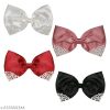 Pearl-Embellished Satin Hair Bow Clips, Set of 4, Black Red Pink White