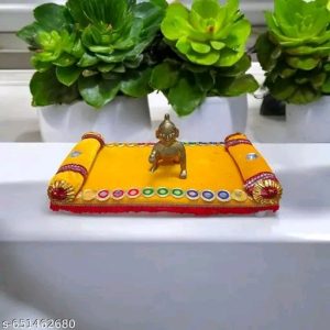 Laddu Gopal Singhasan | Laddu Gopal Bed | Size 12x7 Cm | Yellow Color | Decorative Throne for Bal Gopal