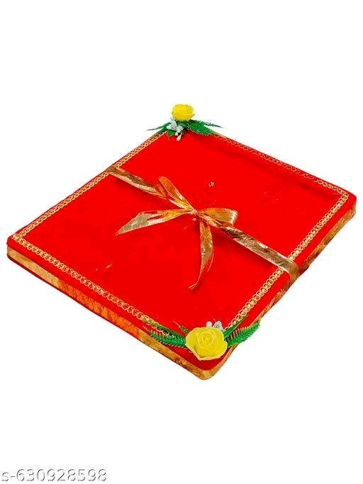 DESIREZONE Smart Creations Decorative Tray for Gift Packing/Wedding/Saree Packing/Trousseau/Shagun/Suit (10 X 12) Rectangular (RED), Size 10 by 12 inches