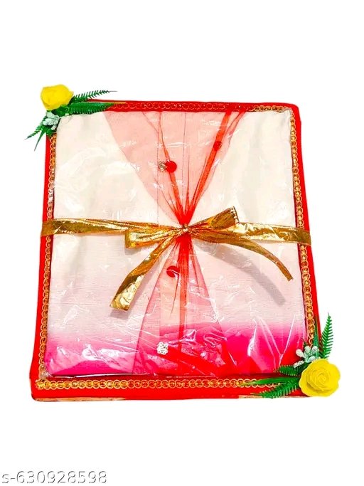 DESIREZONE Smart Creations Decorative Tray for Gift Packing/Wedding/Saree Packing/Trousseau/Shagun/Suit (10 X 12) Rectangular (RED), Size 10 by 12 inches