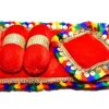 DESIREZONE Home Decor Laddu Bal Gopal Thakurji Bedding Set (Handcraft Aasan, Head & 2 Side Pillow Set) Laddu Gopal Bister Gaddi Bedding Set - (Red)