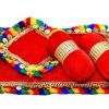 DESIREZONE Home Decor Laddu Bal Gopal Thakurji Bedding Set (Handcraft Aasan, Head & 2 Side Pillow Set) Laddu Gopal Bister Gaddi Bedding Set - (Red)