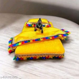 DESIREZONE Laddu Bal Gopal Thakurji Bedding Set (1 Bed, 1 Bedsheet & 1 Pillow) Laddu Gopal Bister Gaddi Bedding Set - (Yellow)