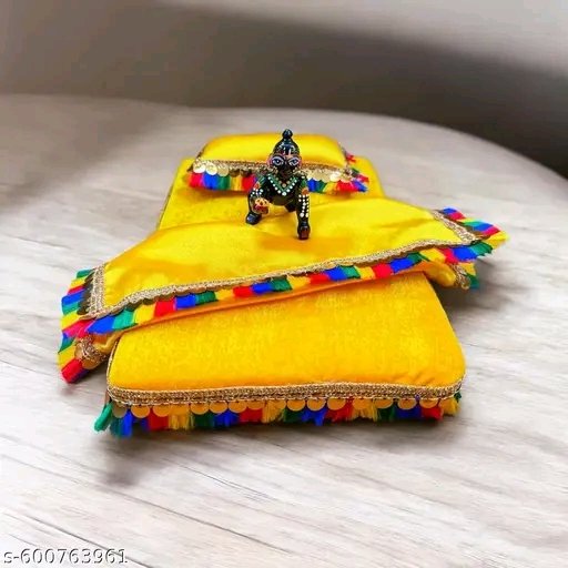 DESIREZONE Laddu Bal Gopal Thakurji Bedding Set (1 Bed, 1 Bedsheet & 1 Pillow) Laddu Gopal Bister Gaddi Bedding Set - (Yellow)