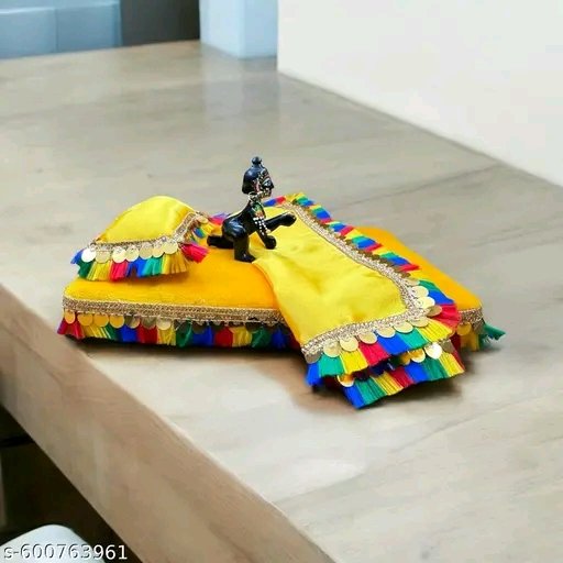 DESIREZONE Laddu Bal Gopal Thakurji Bedding Set (1 Bed, 1 Bedsheet & 1 Pillow) Laddu Gopal Bister Gaddi Bedding Set - (Yellow)