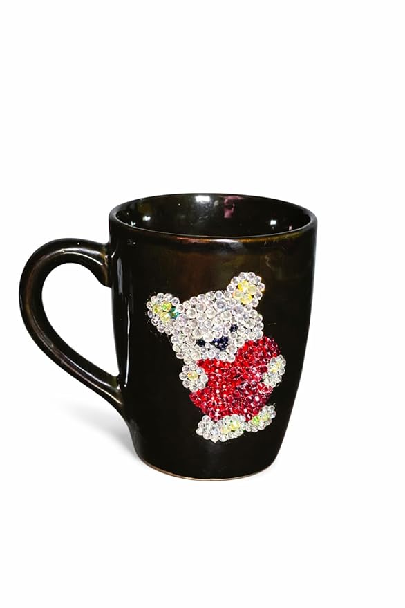 DESIREZONE Attractive Plush Heart Inlaid Rhinestone Cup, Handmade, Coffee Mug/Beautiful Gift for Lover and Best Friends
