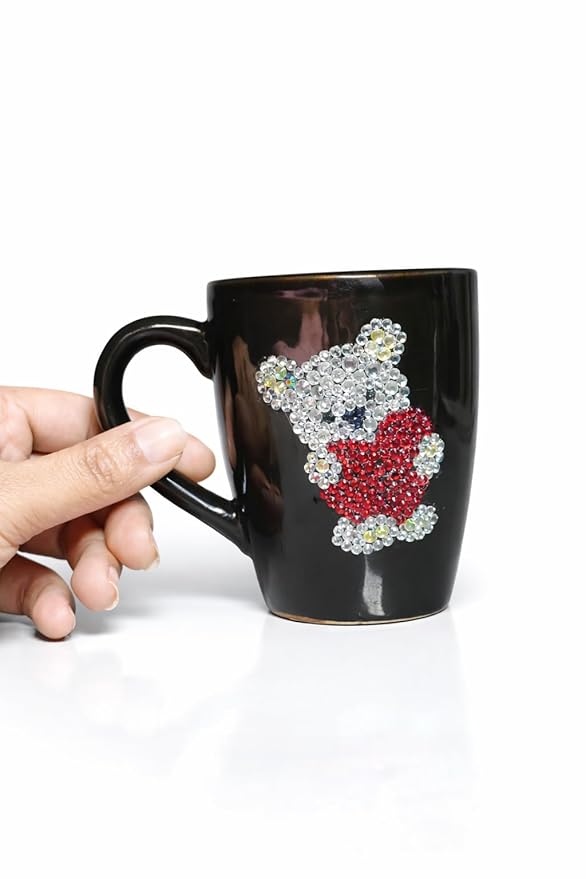 DESIREZONE Attractive Plush Heart Inlaid Rhinestone Cup, Handmade, Coffee Mug/Beautiful Gift for Lover and Best Friends