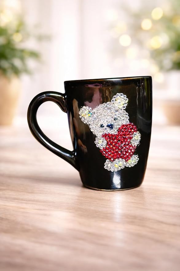 DESIREZONE Attractive Plush Heart Inlaid Rhinestone Cup, Handmade, Coffee Mug/Beautiful Gift for Lover and Best Friends
