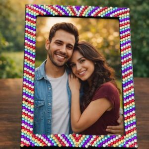Desirezone Rhinestone Crystal Studded Photo Frame, Multicolor Decorative Picture Frame