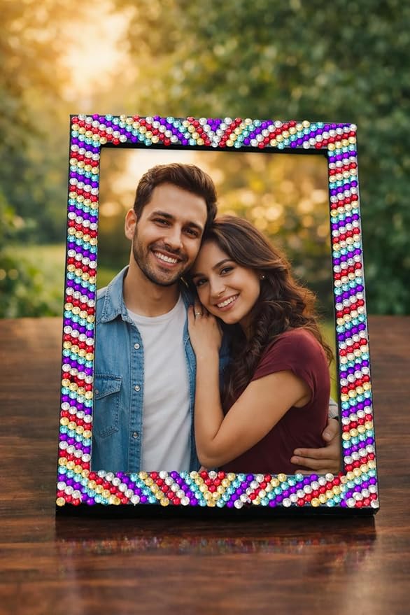Desirezone Rhinestone Crystal Studded Photo Frame, Multicolor Decorative Picture Frame