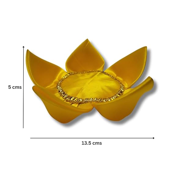 DESIREZONE Lotus Shaped Asana, Yellow Silk Satin Asana for God, Pooja Table, Chowki Aasan, for Laddu Gopal Aasan Mandir Cloth for Ganpati ji Lakshmi Ji, Kanha Ji God Idol Statue. Small 12 cms