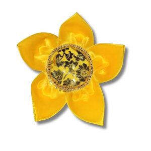 DESIREZONE Lotus Shaped Asana, Yellow Silk Satin Asana for God, Pooja Table, Chowki Aasan, for Laddu Gopal Aasan Mandir Cloth for Ganpati ji Lakshmi Ji, Kanha Ji God Idol Statue. Small 12 cms