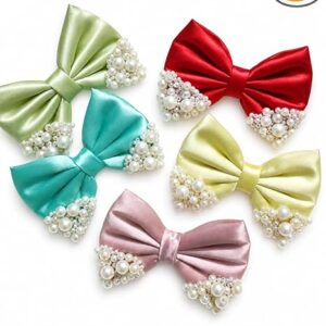 Desirezone 5 Pack Large Fabric Hair Bows for Women & Girls – Soft Silk Bowknot Hair Clips, Handmade Ribbon Bow Barrettes for Ponytails, Braids & Updos – Elegant Vintage Hair Accessories in Pastel & Bold Colors (Random Color)