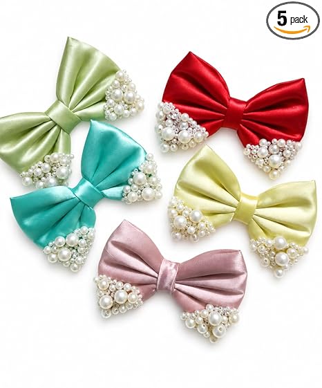 Desirezone 5 Pack Large Fabric Hair Bows for Women & Girls – Soft Silk Bowknot Hair Clips, Handmade Ribbon Bow Barrettes for Ponytails, Braids & Updos – Elegant Vintage Hair Accessories in Pastel & Bold Colors (Random Color)
