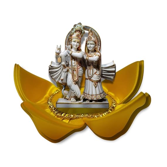 DESIREZONE Lotus Shaped Asana, Yellow Silk Satin Asana for God, Pooja Table, Chowki Aasan, for Laddu Gopal Aasan Mandir Cloth for Ganpati ji Lakshmi Ji, Kanha Ji God Idol Statue. Small 12 cms
