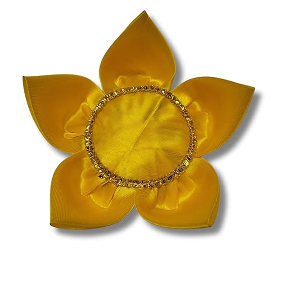 DESIREZONE Lotus Shaped Asana, Yellow Silk Satin Asana for God, Pooja Table, Chowki Aasan, for Laddu Gopal Aasan Mandir Cloth for Ganpati ji Lakshmi Ji, Kanha Ji God Idol Statue. Small 12 cms