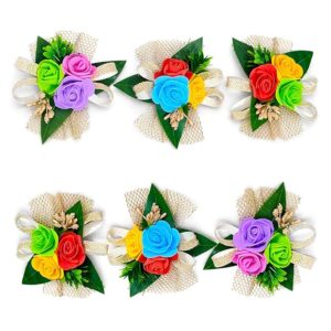 DESIREZONE 6 Pcs Handmade Artificial Peonies Flower Bunch for Hamper, Flower Brooch Hamper, Trousseau Packing, Decoration, Gifting, DIY Craft & Wedding (Multicolor)