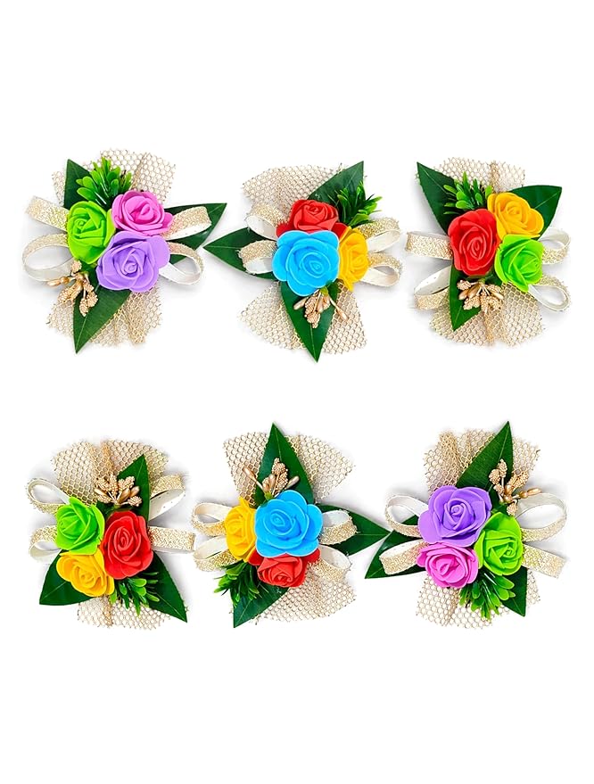 DESIREZONE 6 Pcs Handmade Artificial Peonies Flower Bunch for Hamper, Flower Brooch Hamper, Trousseau Packing, Decoration, Gifting, DIY Craft & Wedding (Multicolor)
